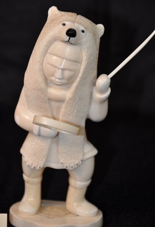 Shaman marble Eskimo statue North Alaska bear realistic hunter figurine
